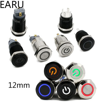 12mm Waterproof Metal Push Button Switch LED Light Black Momentary Latching Car Engine PC Power Switch 5V 12V 24V 220V Red Blue