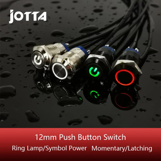 12mm Waterproof Metal Push Button Switch LED Light Ring Lamp Symbol Power Black Momentary Latching 3-6V 12V 24V 220V Red Blue