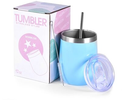 12Oz Ei Vormige 304 Rvs Dubbele Wand Wijn Tumbler Met Deksel En Stro Geïsoleerde Thermos Bier Mok Water fles 03