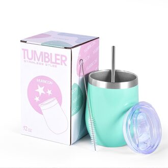 12Oz Ei Vormige 304 Rvs Dubbele Wand Wijn Tumbler Met Deksel En Stro Geïsoleerde Thermos Bier Mok Water fles