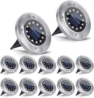 12Pack Solar Tuinverlichting 8/12/16/20LED Solar Grond Lichten Waterdichte Licht Ondergrondse Landschap Lichten voor Gazon Pathway 12LEDS / wit