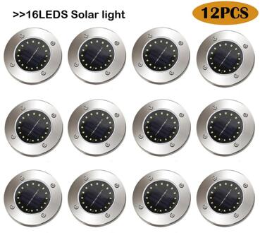 12Pack Solar Tuinverlichting 8/12/16/20LED Solar Grond Lichten Waterdichte Licht Ondergrondse Landschap Lichten voor Gazon Pathway 16LEDS / wit