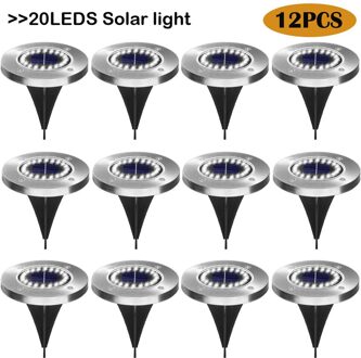 12Pack Solar Tuinverlichting 8/12/16/20LED Solar Grond Lichten Waterdichte Licht Ondergrondse Landschap Lichten voor Gazon Pathway 20LEDS / wit