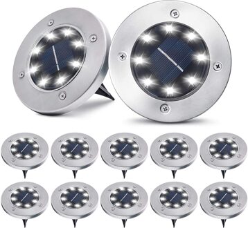 12Pack Solar Tuinverlichting 8/12/16/20LED Solar Grond Lichten Waterdichte Licht Ondergrondse Landschap Lichten voor Gazon Pathway 8LEDS / wit