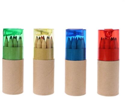 12Pc Houten 12 Kleuren Schilderen Schrijven Potloden W/Puntenslijper Mini Leuke Kind