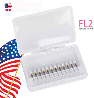 12pc/pack Dental Cone White Stone Polishing FG Burs FL2 Flame Abrasion Point Bur Fit High Speed Handpiece 1.6mm Dentist Tools