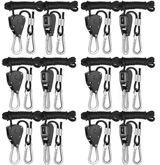 12pcs 1/8 Inch 8Feet Long Heavy Duty Adjustable Rope Clip Hanger for Grow Light Kit Hanging Ratchet Canoe Bow Stern Tie Down