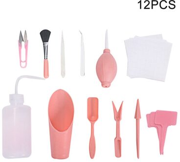 12Pcs 16Pcs Succulent Planten Diy Tool Tuin Planter Kit Plastic Transplanteren Zaailing Zaaien Bonsai Thuis Graven Snoeien roze 12stk