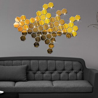 12Pcs 3D Acryl Spiegel Hexagon Vinyl Verwijderbare Muursticker Sticker Home Decor Art Diy Kamer Decoratie Slaapkamer Decor Living #35 goud