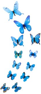 12Pcs 3D Decal Wall Art Verwisselbare Bruiloft Decoratie Vlinder Spiegel Muursticker Kinderkamer Decoratie Glow Stickers Kristal blauw