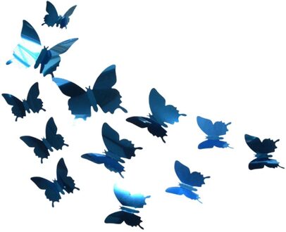 12Pcs 3D Spiegel Vlinder Muurtattoo Vlinder Muurstickers Lichtgewicht Duurzaam Thuis Decoratie Voor Deur Restaurant blauw