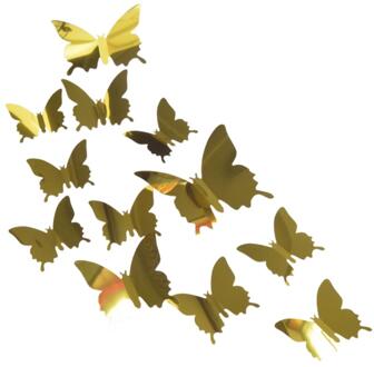 12Pcs 3D Spiegel Vlinder Muurtattoo Vlinder Muurstickers Lichtgewicht Duurzaam Thuis Decoratie Voor Deur Restaurant goud