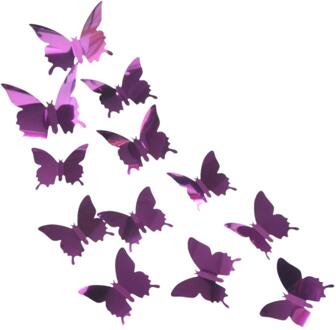 12Pcs 3D Spiegel Vlinder Muurtattoo Vlinder Muurstickers Lichtgewicht Duurzaam Thuis Decoratie Voor Deur Restaurant paars