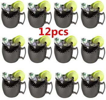 12Pcs 550Ml Moskou Muilezel Koper Mokken Metalen Mok Cup Rvs Bier Wijn Koffie Cup Bar Gereedschap zwart