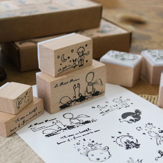 12PCS A Box Prince And Flowers Theme Wooden Stamps Set DIY Sticker Journal Diary Decoration Supplies 130*78.5mm