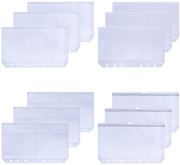 12Pcs A6 File Organizer Opslag Map Standaard Transparante Pvc Losse Blad Pouch Met Zelfbenoemde Rits Indienen Bindmiddel document