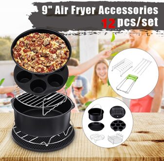 12Pcs Airfryer Accessoires 9 Inch Fit Voor Airfryer 5.2-6.8QT Bakken Mand Pizza Plaat Grill Pot Keuken Koken tool Voor Party