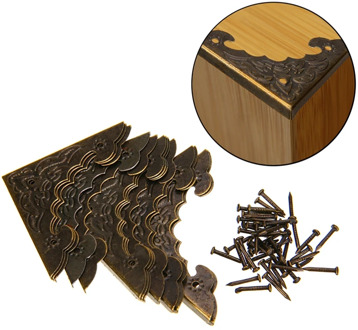 12PCS Antique Jewelry Box Corner Foot Wooden Case Corner Protector Bronze Tone Flower Pattern Carved Metal Crafts 40X40mm MAYITR