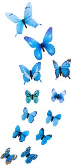 12Pcs Art Muurstickers Lichtgevende Vlinder Decal Kamer Magnetische Thuis Wanddecoraties Modieuze Decor blauw