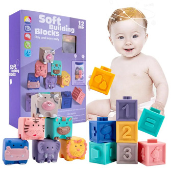 12pcs Baby DIY Toy Soft Building Blocks 3D Touch Hand Balls Baby Massage Rubber Teether Squeeze Bath Toys Early Educational Toys