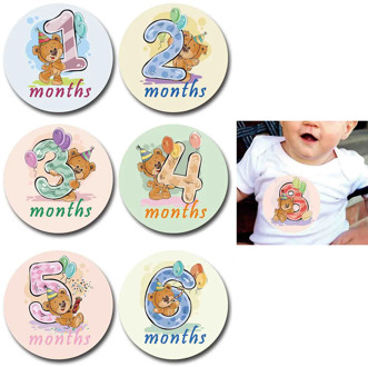 12pcs Baby Monthly Stickers Milestone Memorial Cartoon Sticker Photograph Props Women Pregnant Month Decals Photo Props