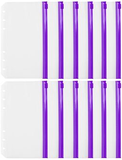 12Pcs Bindmiddel Zakken Rits Mappen A6 Transparante Losse Blad Pouch Vijlhouder Opslag Document Indienen Zakken Paars