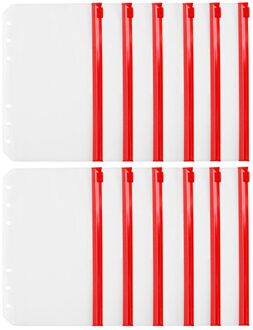 12Pcs Bindmiddel Zakken Rits Mappen A6 Transparante Losse Blad Pouch Vijlhouder Opslag Document Indienen Zakken Rood