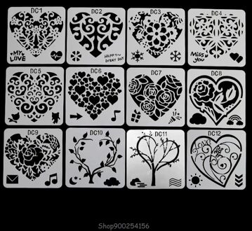 12Pcs Bloem Hart Tekening Mallen Plastic Kinderen Schilderen Stencils Diy Papier Art Craft Card Label Scrapbook N12 20