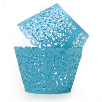 12Pcs Bruiloft Verjaardag Baby Shower Filigraan Vine Cupcake Wrapper Gevallen Cupcake Bakvormen Bakken Gebak Gereedschap Keuken Accessoires blauw