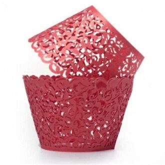 12Pcs Bruiloft Verjaardag Baby Shower Filigraan Vine Cupcake Wrapper Gevallen Cupcake Bakvormen Bakken Gebak Gereedschap Keuken Accessoires rood