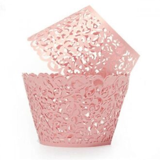 12Pcs Bruiloft Verjaardag Baby Shower Filigraan Vine Cupcake Wrapper Gevallen Cupcake Bakvormen Bakken Gebak Gereedschap Keuken Accessoires roze