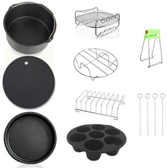 12Pcs Carbon Staal Fijne Lucht Friteuse Accessoires Kit Home Keuken Koken Gereedschap Set Airfryer 7Inch 8stk