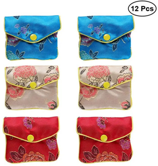 12pcs Chinese Traditional Brocade Pouch Coin Purse Embroidery Pouch Jewelry Bag