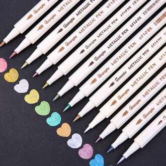 12Pcs Diy Fotoalbum Marker Pen Handtekening Waterbasis Mok Hout Graffiti Acryl Verf Benadrukken Permanente Art Metallic Kleur
