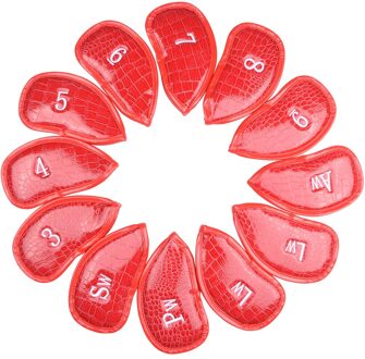 12Pcs Draagbare Pu Golf Club Iron Head Covers Protector Golfs Head Cover Set Golf Headcovers Set Waterdichte Synthetisch Leer Rood