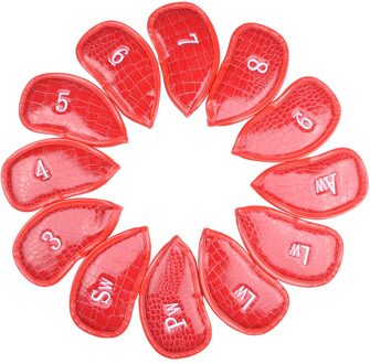 12Pcs Draagbare Pu Golf Club Iron Head Covers Protector Golfs Head Cover Set Golf Headcovers Set Waterdichte Synthetisch Leer Rood