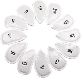 12Pcs Draagbare Pu Golf Club Iron Head Covers Protector Golfs Head Cover Set Golf Headcovers Set Waterdichte Synthetisch Leer wit