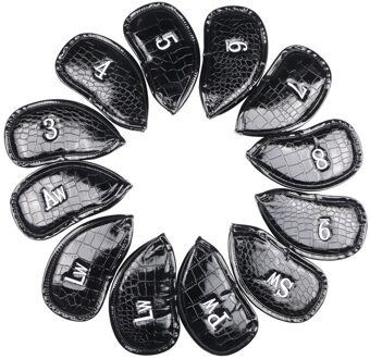 12Pcs Draagbare Pu Golf Club Iron Head Covers Protector Golfs Head Cover Set Golf Headcovers Set Waterdichte Synthetisch Leer zwart