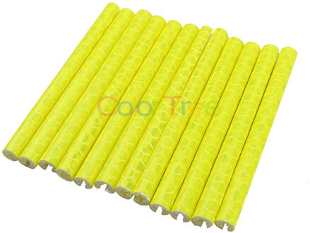 12Pcs Fiets Mountainbiken Velg Spoke Mount Clip Tube Waarschuwingslampje Strip Reflector Reflecterende Outdoor 75mm Geel