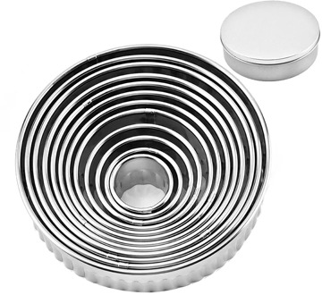 12PCS Fluted Cookie Biscuit Cutter Set Stainless Steel Circle Pastry Molds for Donut Pastries Fondant Cake