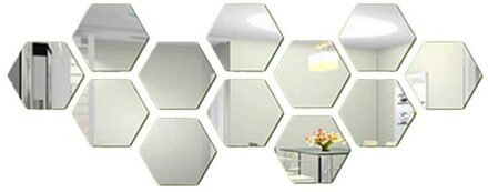 12Pcs Geometrische Hexagon Spiegel Muursticker Diy Home Decor Vergroten Woonkamer Verwijderbare Veiligheid Creatieve Muurstickers Decor S / 80x70x40mm