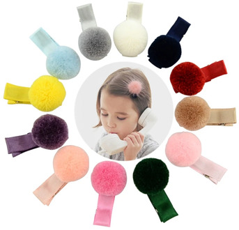 12Pcs Girls Hairpins with Small Lovely Soft Fur Pompom Mini Ball Gripper Hairball Pom Hairclips Children Hair Clip