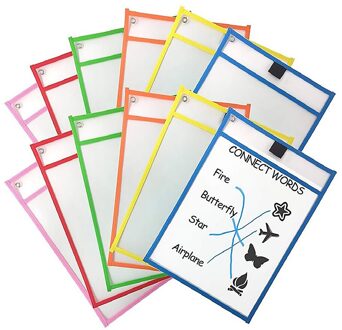 12Pcs Herbruikbare Droog Uitwisbare Zakken Transparante Schrijven En Veeg Tekentafel Droge Borstel Tas Bestand Pocket Voor Onderwijs Kids pastels