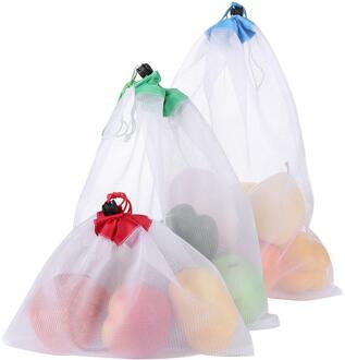 12Pcs Herbruikbare Shopper Trekkoord Sluiting Home Storage Stuff Mesh Bag Pouch Lichtgewicht Draagbare Praktische Wasbare Mesh Zakken