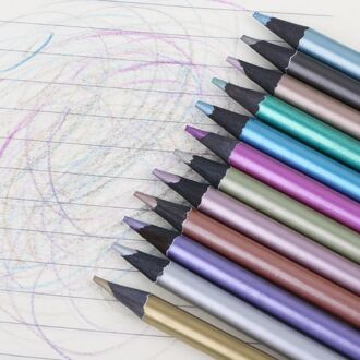 12Pcs Metallic Niet Giftig Gekleurde Tekening Potloden 12 Kleur Tekening Schetsen Potlood