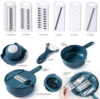 12Pcs Multifunctionele Groentesnijder Fruit Slicer Aardappel Dunschiller Wortel Rasp Plantaardige Chopper Keuken Accessoires 12stk-blauw