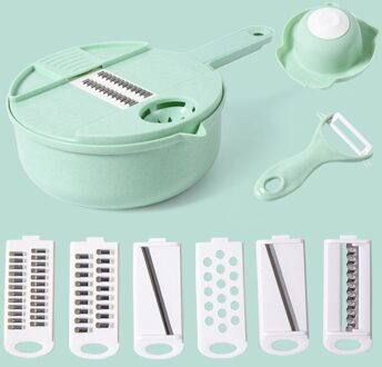 12Pcs Multifunctionele Groentesnijder Fruit Slicer Aardappel Dunschiller Wortel Rasp Plantaardige Chopper Keuken Accessoires 12stk-groen