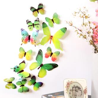 12Pcs Muursticker Decals Vlinders Stickers Jaar Thuis Decoraties 3D Vlinder Behang Voor Woonkamer Wall Art Decor groen