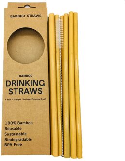 12Pcs Natuurlijke Organische Bamboe Stro Set Milieuvriendelijke Bamboe Stro Case Herbruikbare Rietjes Met Stro Borstel 8 Inch geel bamboo