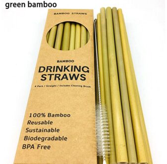 12Pcs Natuurlijke Organische Bamboe Stro Set Milieuvriendelijke Bamboe Stro Case Herbruikbare Rietjes Met Stro Borstel 8 Inch groen bamboo